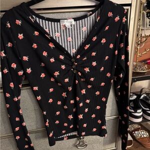 Floral Black Long Sleeve Top